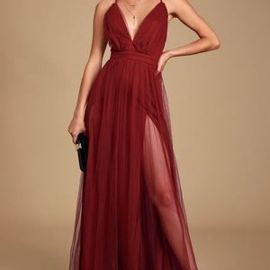 LULUS Backless Burgundy Maxi Dress